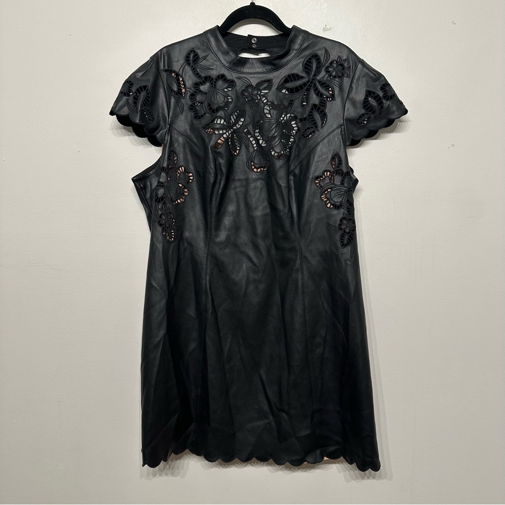 NWT Anthropologie Faux Leather Laser Cut Mini Dress - Picture 4 of 11